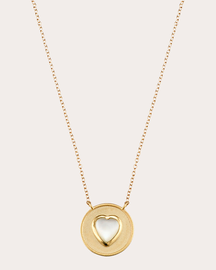 18K Gold Mother-of-Pearl Heart Pendant Necklace