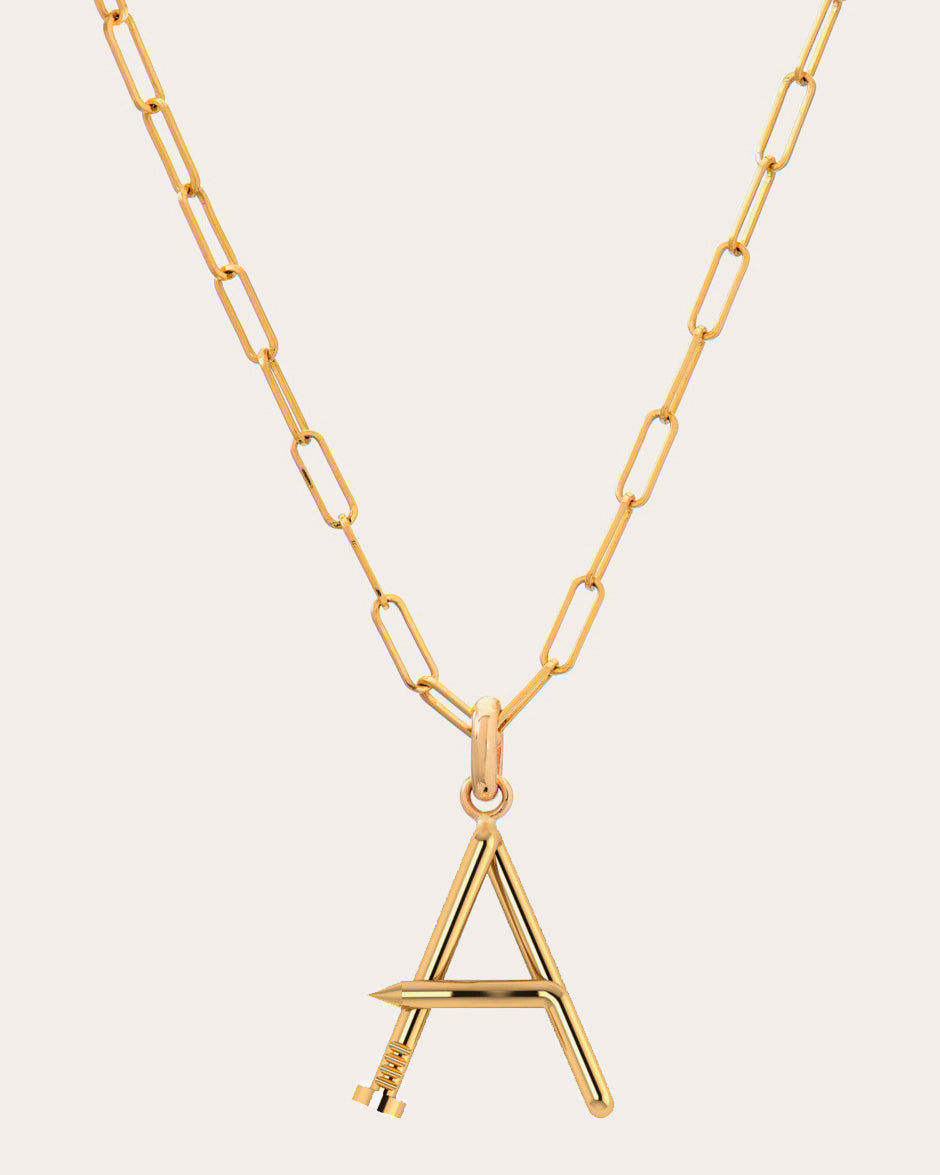 14k Gold Large Nail Initial Pendant Necklace